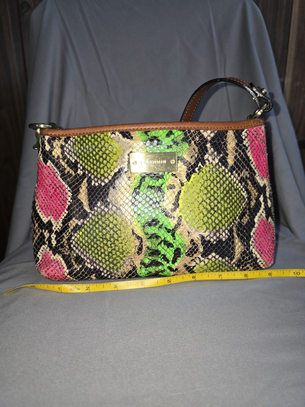 Brahmin Neon Snake-Print Wristlet - Pink & Lime
